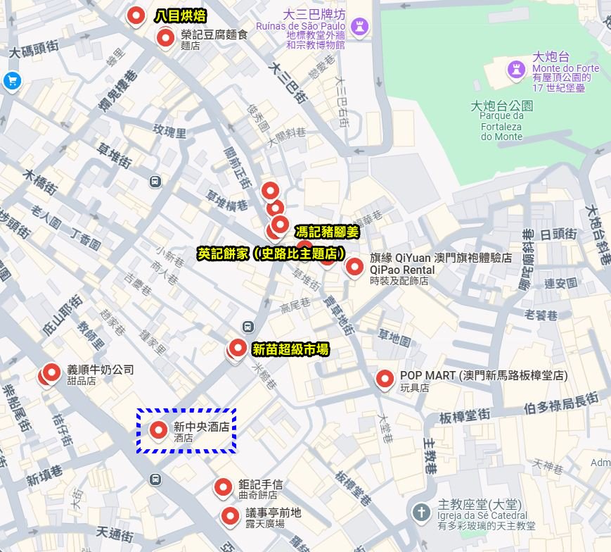 新中央酒店周邊逛街地圖